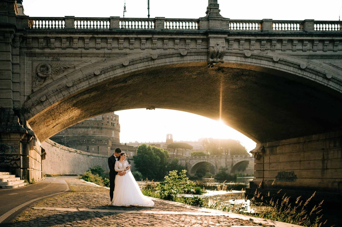 Servizio fotografico matrimonio Roma — Castel Sant'Angelo al tramonto
